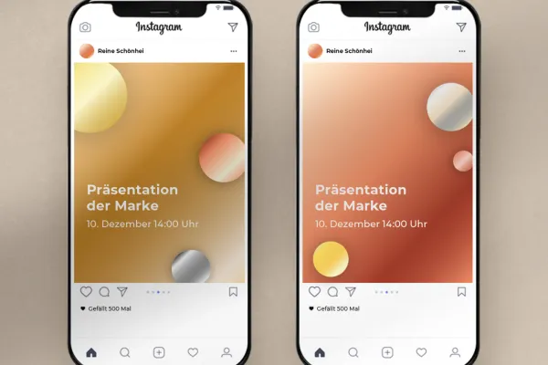 Gold- und Kupferverläufe in Designs für Social-Media-Posts