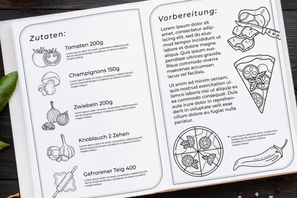 Rezept- und Kochbuch mit Food-Illustrationen