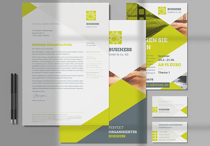 Geschäftsausstattung „Business“: Flyer, Briefpapier, Visitenkarte und Co. zum Download