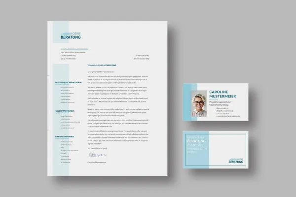 Corporatedesign voor coaches en adviseurs met briefpapier en visitekaartje.