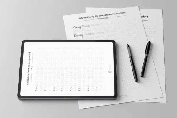 Übungsblätter zum Verbessern und Verschönern der Handschrift zum Ausdrucken und auf dem Tablet