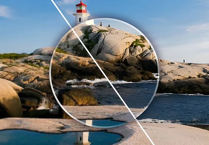 Forstørre billeder og fotos uden tab af kvalitet med Photoshop og AI.
