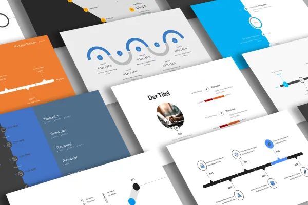 Tijdlijn sjablonen voor PowerPoint, Google Slides en Keynote: verschillende ontwerpen van tijdlijnen.