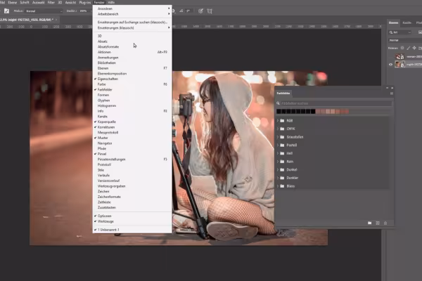 Photoshop med verktøy og funksjoner.