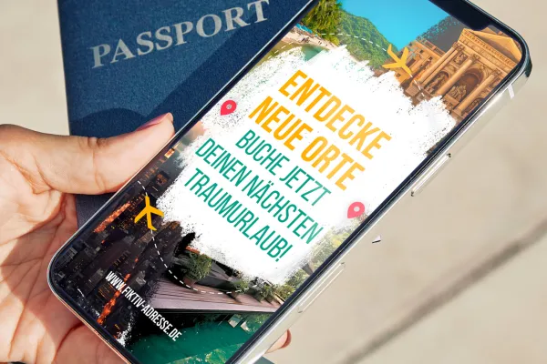 Template spanduk promosi untuk Photoshop dan Affinity Photo dengan tema liburan dan perjalanan.