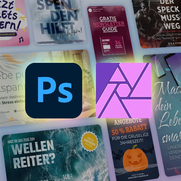 Membuat banner iklan: Template untuk Photoshop & Affinity Photo