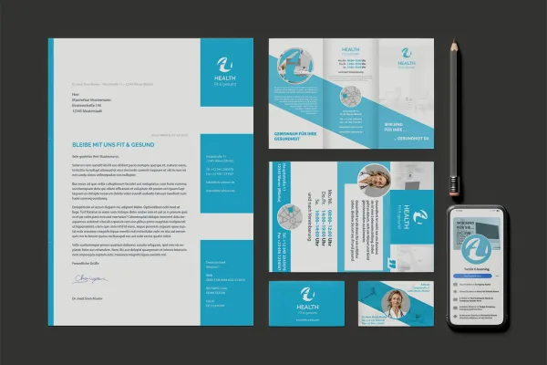 Ontwerp sjablonen voor artsen, tandartsen, gezondheidszorg: briefpapier, visitekaartje, flyer