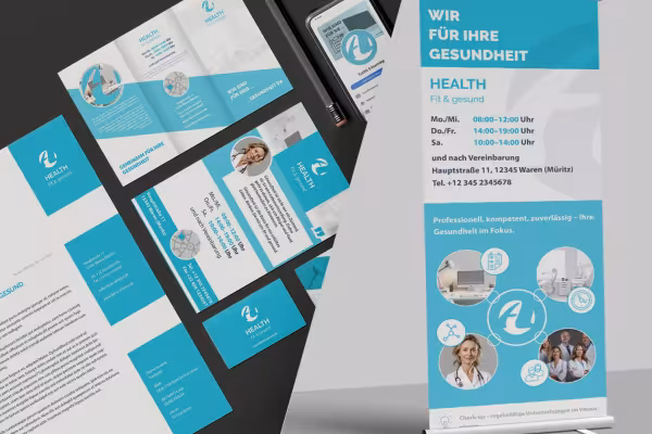 Design templates for doctors, dentists, healthcare: Letterhead, business card, flyer, roll-up