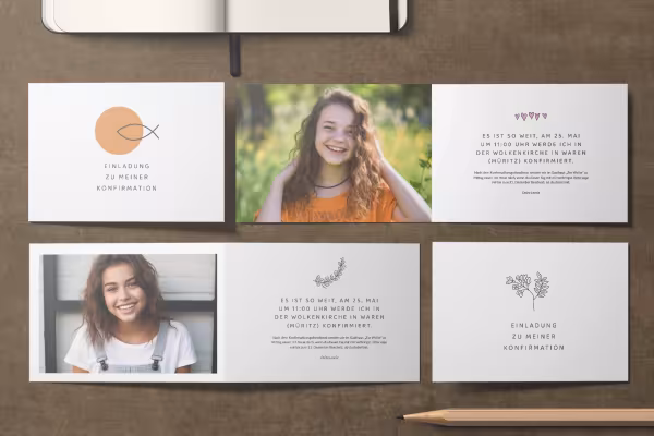 Templates for confirmation invitation cards in A5 landscape format