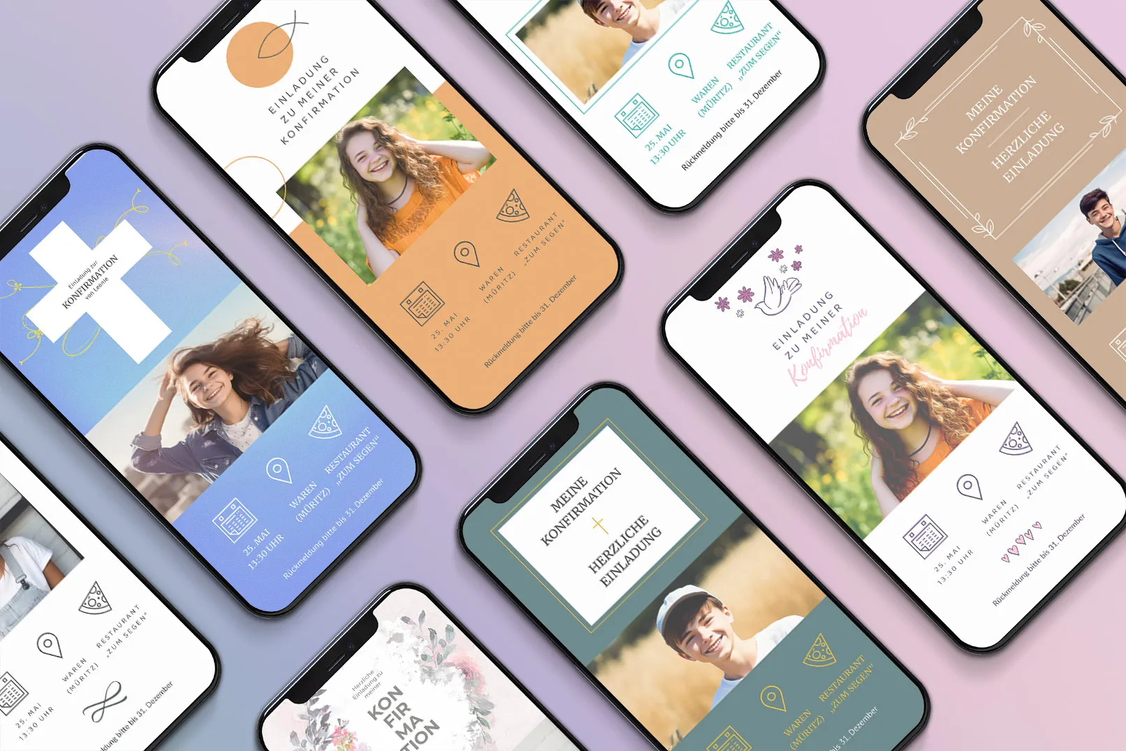 Modelli di inviti per la cresima in formato smartphone.