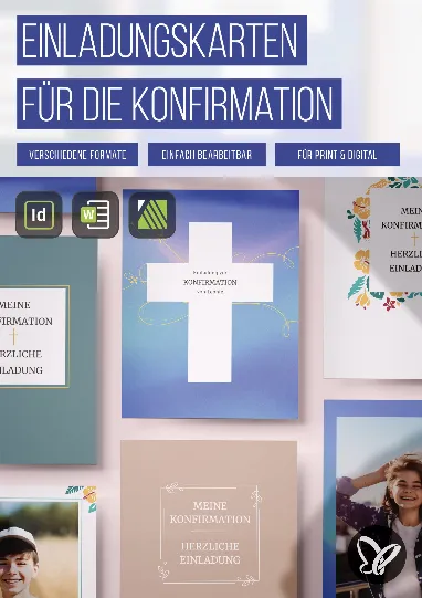 Vorlagen für Einladungen zur Konfirmation (Word, InDesign, Affinity Publisher)