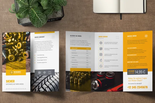 Corporate Design Mechanics voor ambachtslieden, werkplaatsen: Flyer