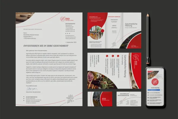 Ontwerpsjablonen voor alternatieve geneeskunde, esoterie & natuurgeneeskundige: briefpapier, flyer, visitekaartje.