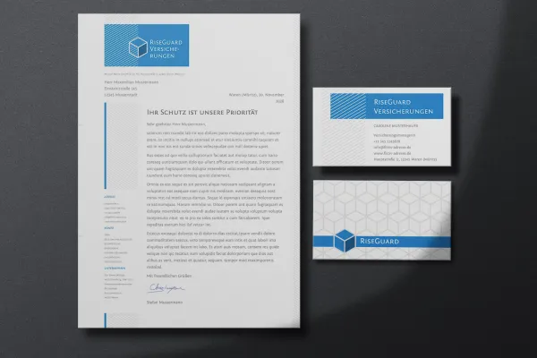 Corporate-Design-Vorlagen für Finanzdienstleister & Versicherungsanbieter: Briefpapier, Visitenkarte