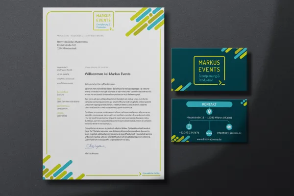 Design-Vorlagen für Event-Veranstalter & -Manager: Briefpapier und Visitenkarte