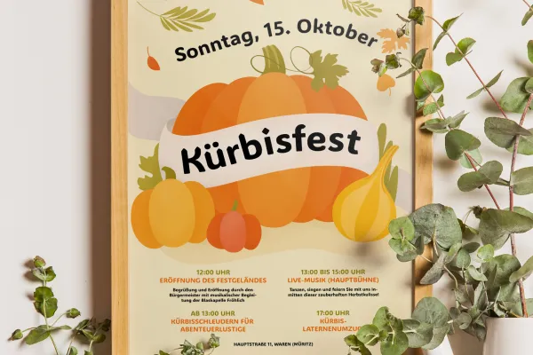 Flyer- ja juliste-mallit syysjuhliin ja sadonkorjuuseen: Kurpitsajuhla