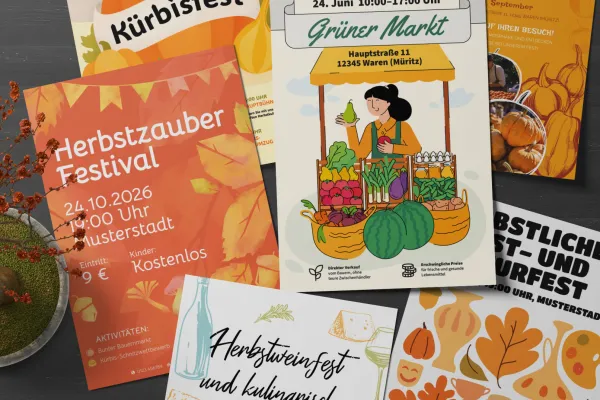Flyer- ja julistemallit syysjuhlia ja sadonkorjuuta varten.