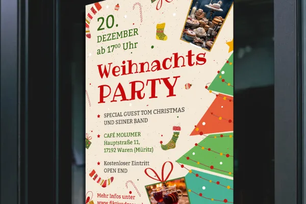 Vorlagen für Weihnachtsplakate und Weihnachtsflyer: Weihnachtsparty ankündigen