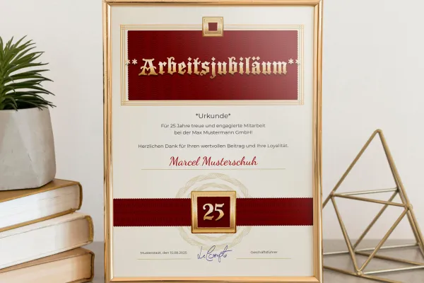 Mallipohja todistuksille, kunniamaininnoille, palvelusvuosijuhlaan ja yrityksen juhlavuoteen.