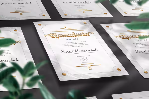 Sjablonen voor oorkondes, ere-oorkondes, voor jubilea en bedrijfsjubilea.