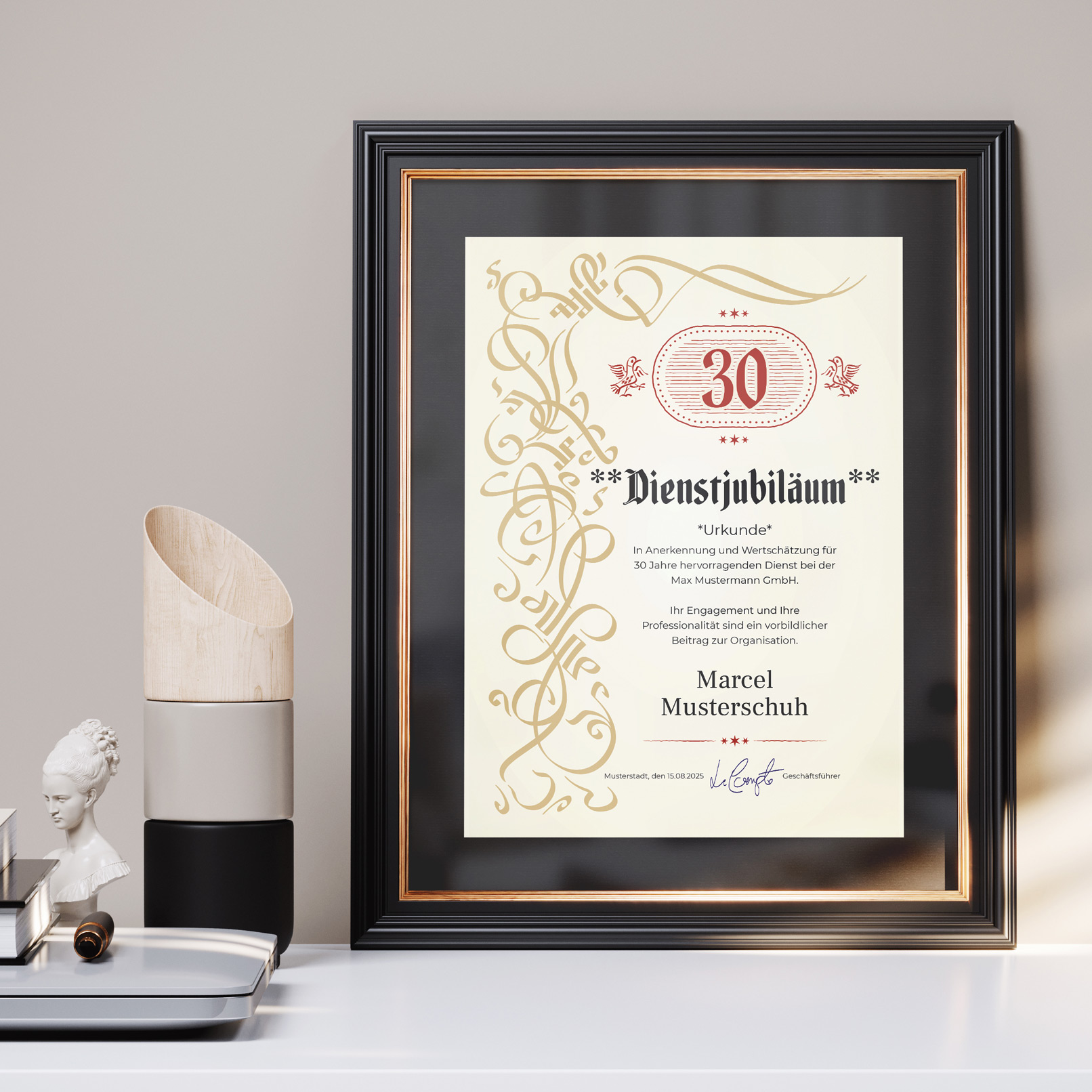 Erstelle mit den 20 Vorlagen edle Urkunden für Jubiläen und Auszeichnungen.