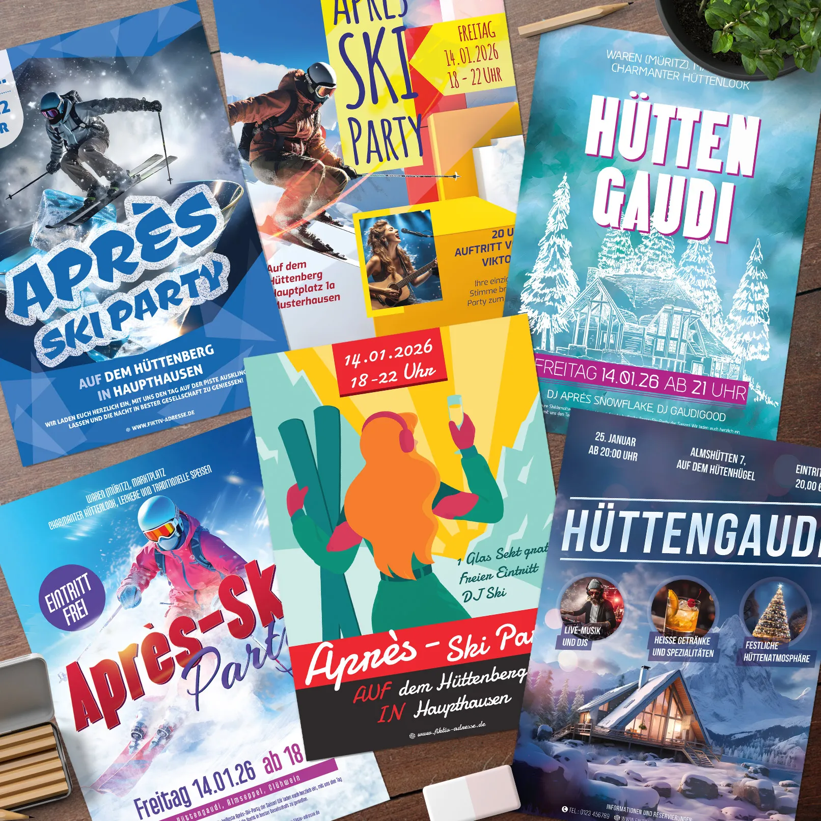 Pesta After Ski & Kesenangan di Pondok – Template Flyer dan Poster untuk Musim Dingin