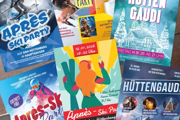 Après-Ski-fest og hygge på hytten - Flyer- og plakat-skabeloner til vinteren.