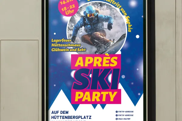 Après-ski-fest & hygge på hytten - flyer- og plakatskabelon til vinteren.