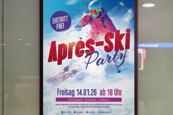 Festa Après-Ski e diversão em cabana - Modelo de folheto e cartaz para o inverno.