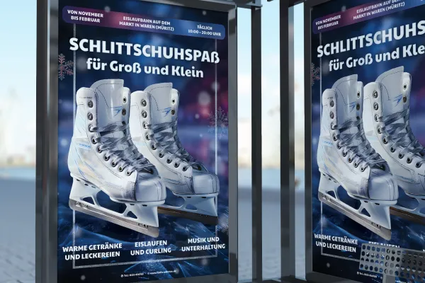 Affiches et flyers pour Noël - Modèle de design pour patinage sur glace.