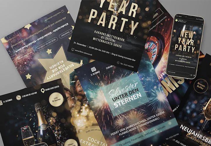 Silvester: Flyer- & Plakat-Vorlagen für Neujahrspartys