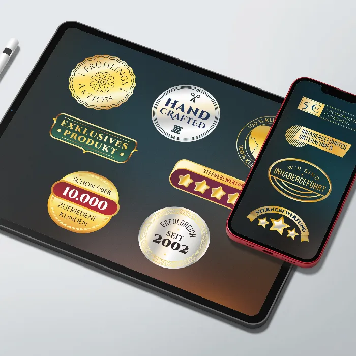 Design-Vorlagen für Online-Shops: Badges, Qualitätssiegel, Awards & Plaketten