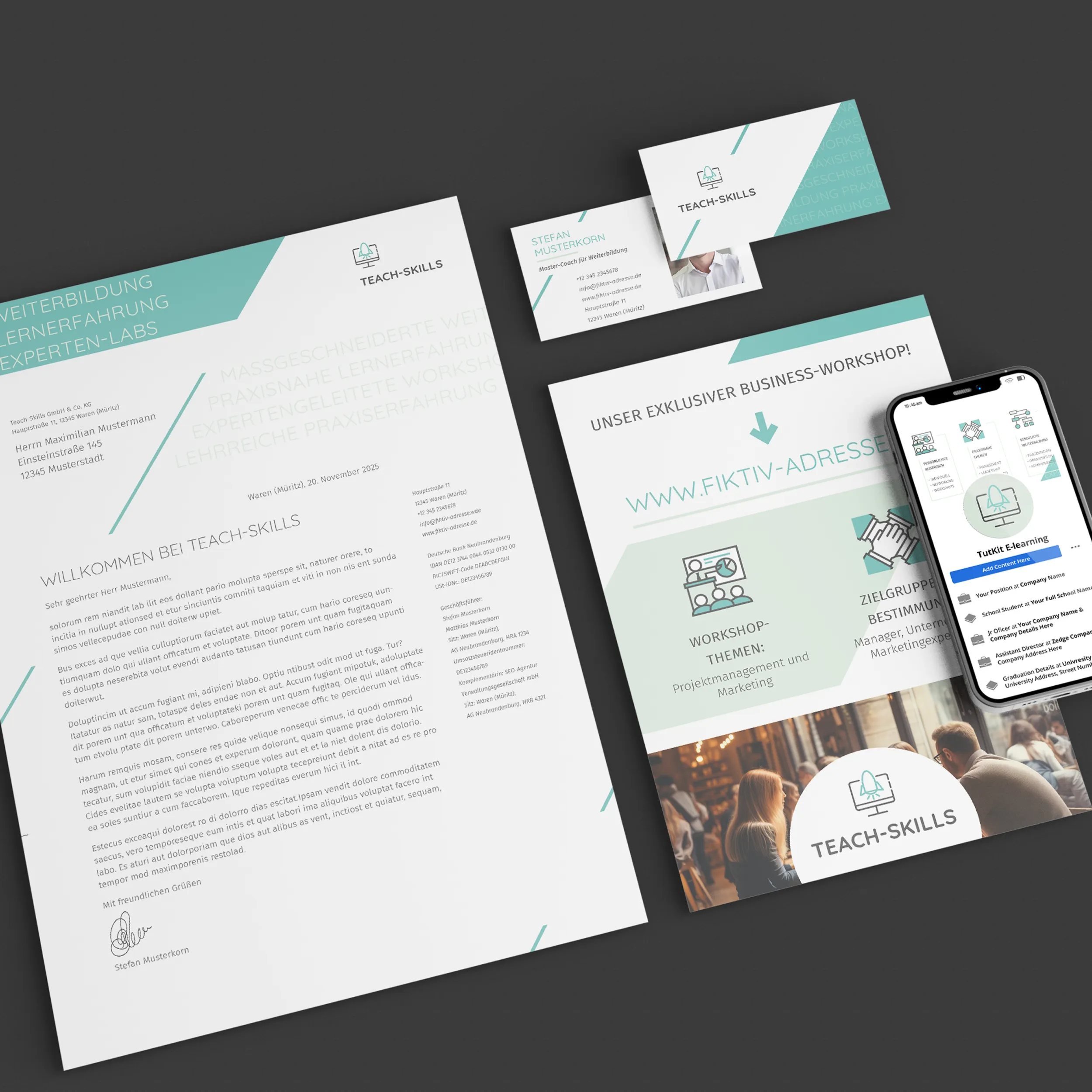 Diseño corporativo "Enseñar": plantillas para conferenciantes, tutores, consultores y proveedores de talleres