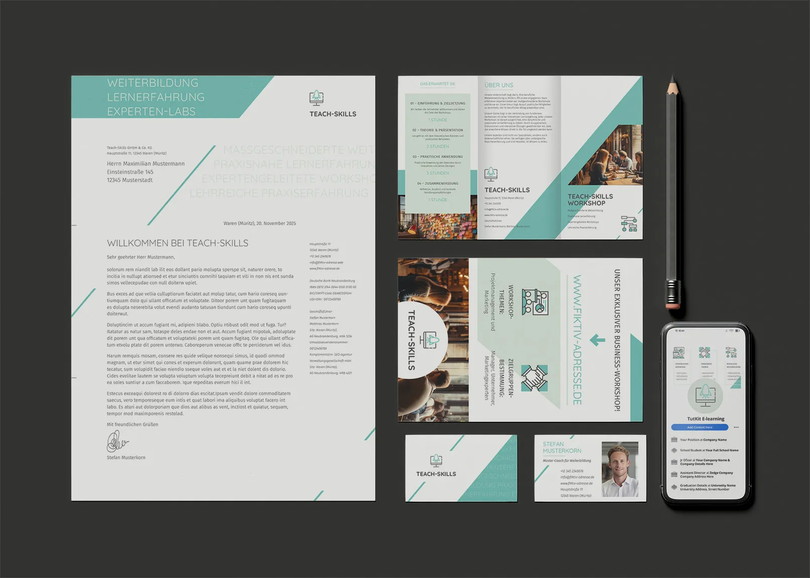 Corporate design templates for lecturers, tutors, consultants & workshop providers: Advertisement, stationery, flyer, business card