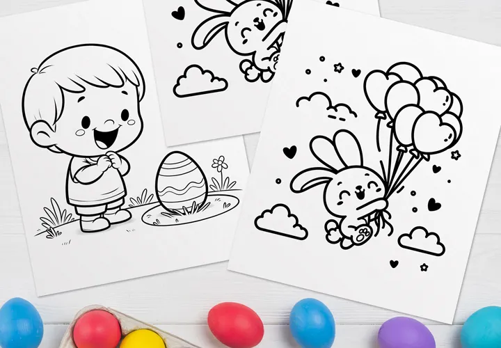 Disegni da colorare per Pasqua: coniglietti pasquali, uova di Pasqua, pulcini e compagnia.