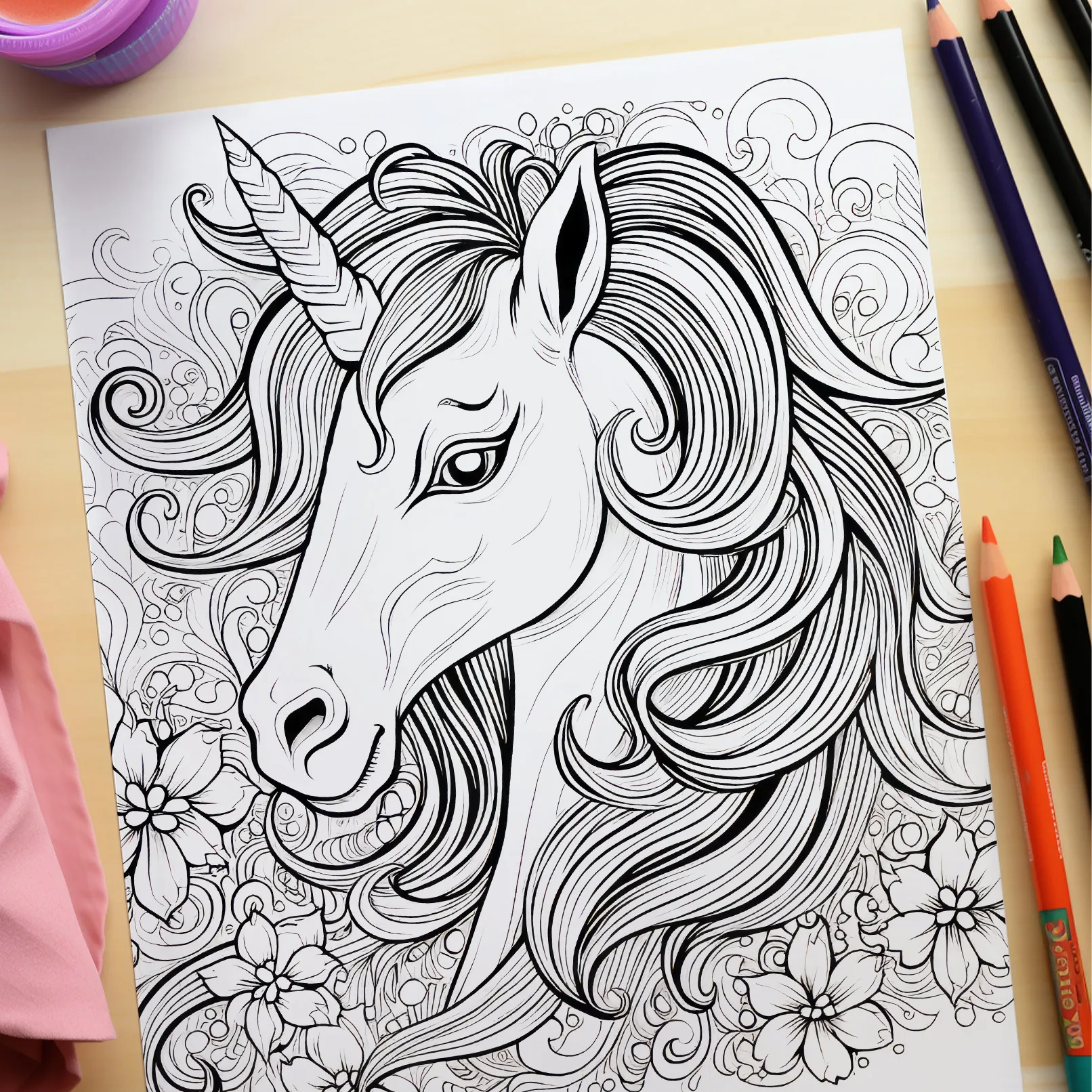 Unicorn resimleri için boyama sayfaları.