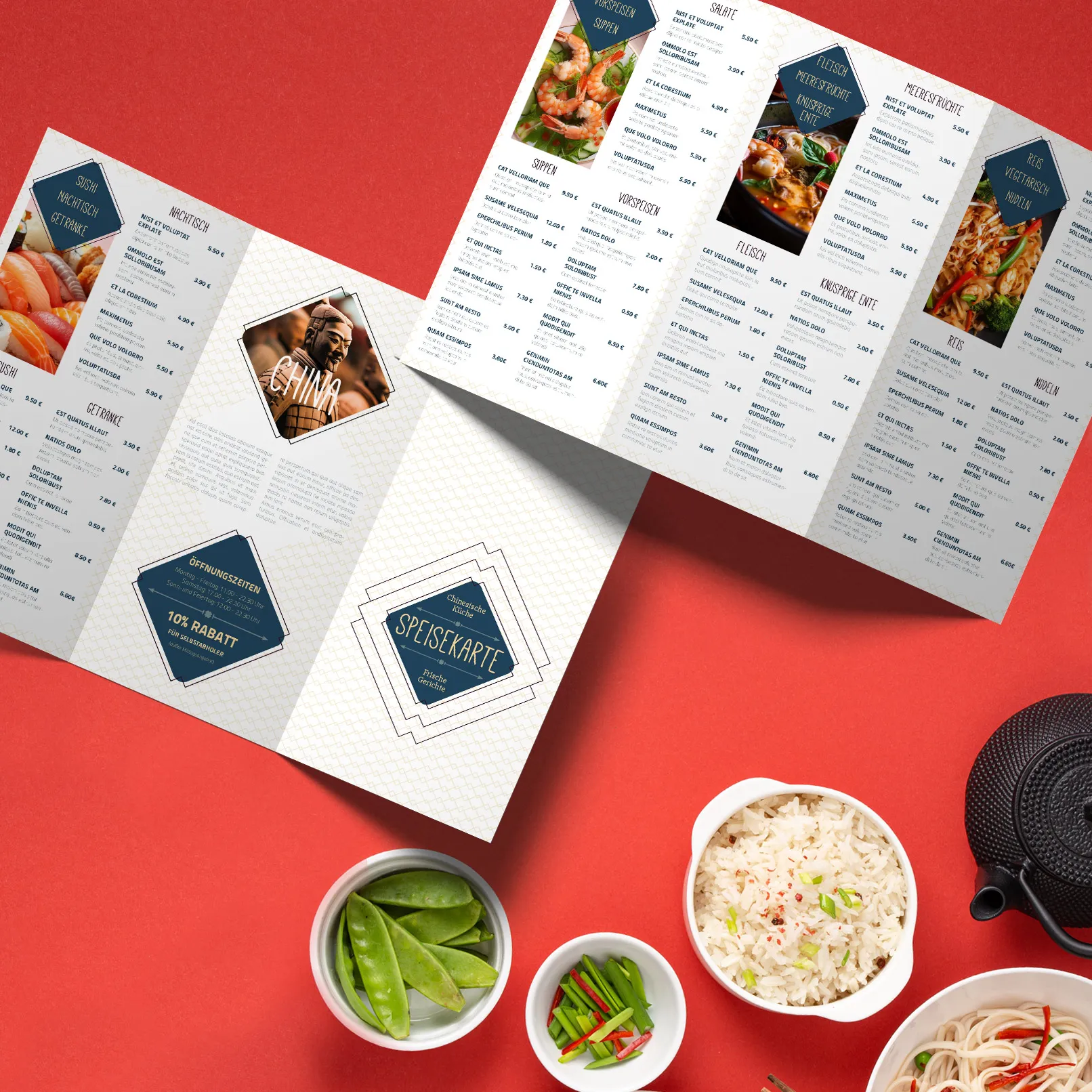 Template menu makanan untuk masakan Cina & restoran Cina