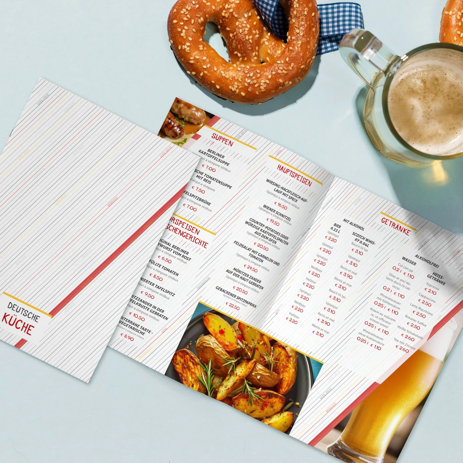 Template menu makanan untuk masakan Jerman (restoran & rumah makan)