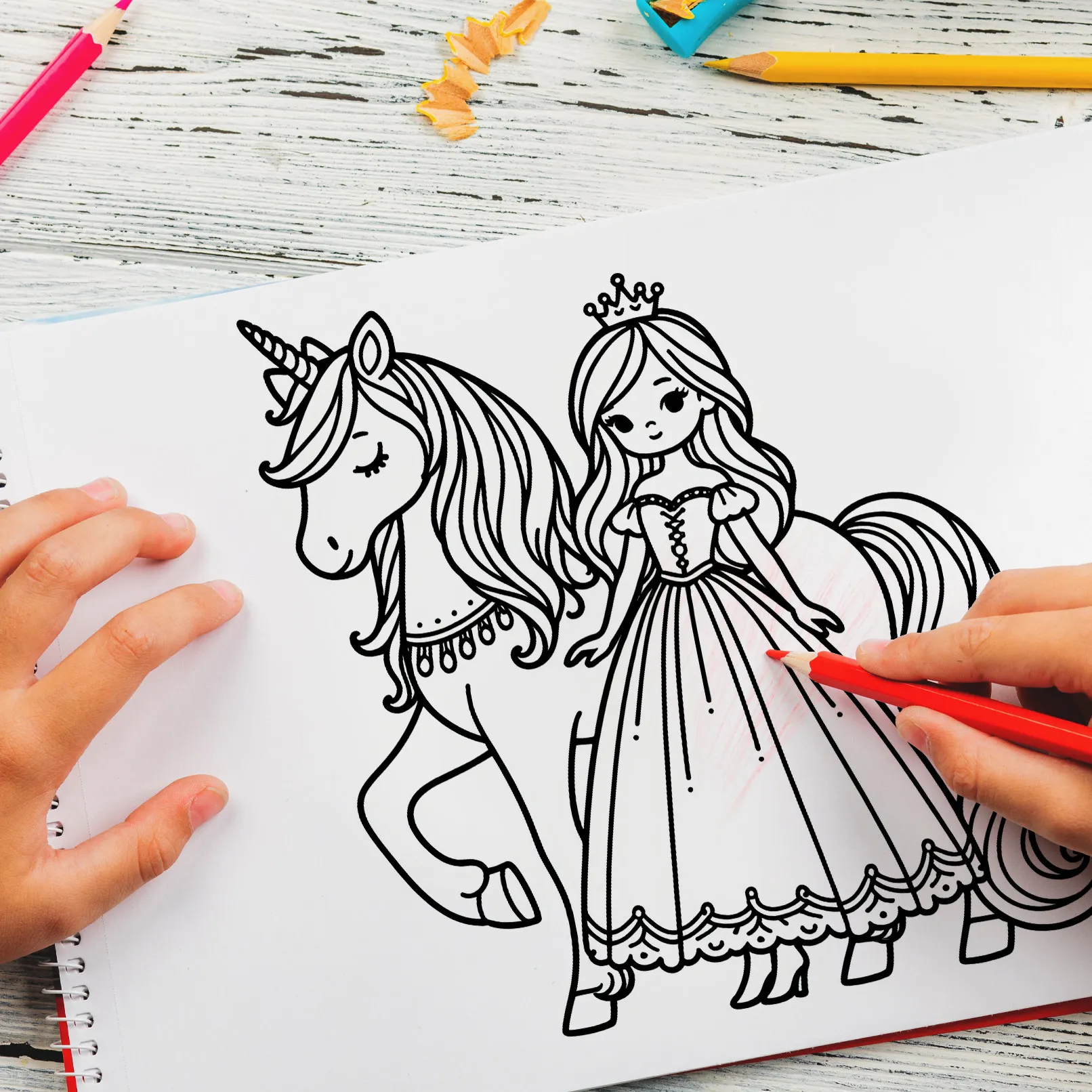 Disegni da colorare, pagine da colorare stampabili con principesse.