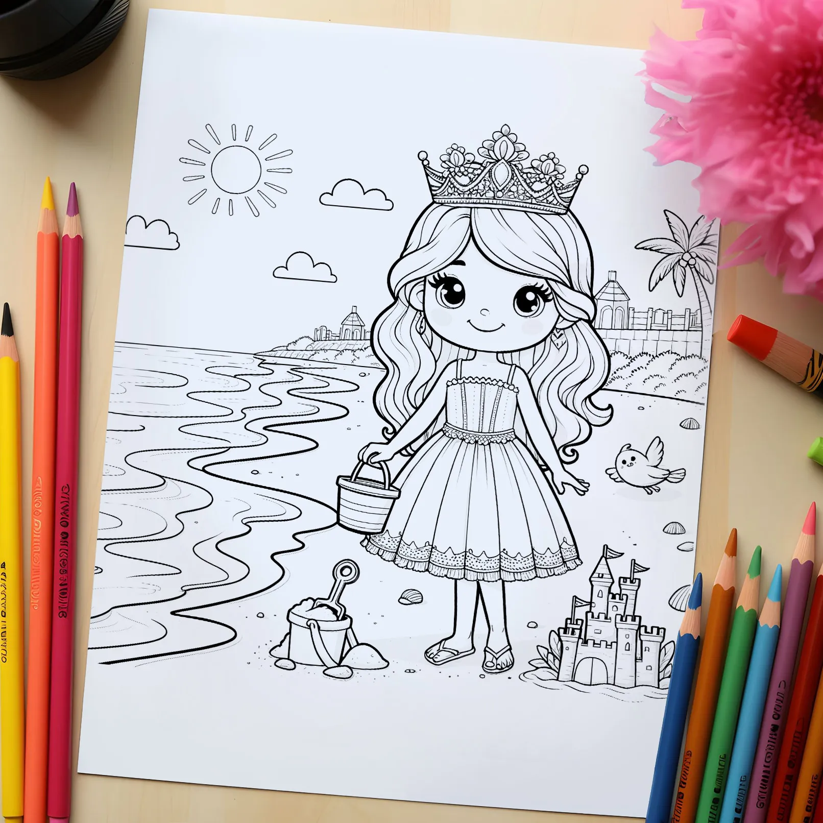 Boyama sayfaları, prenseslerle yazdırılmak üzere çizilebilir renklendirme sayfaları.