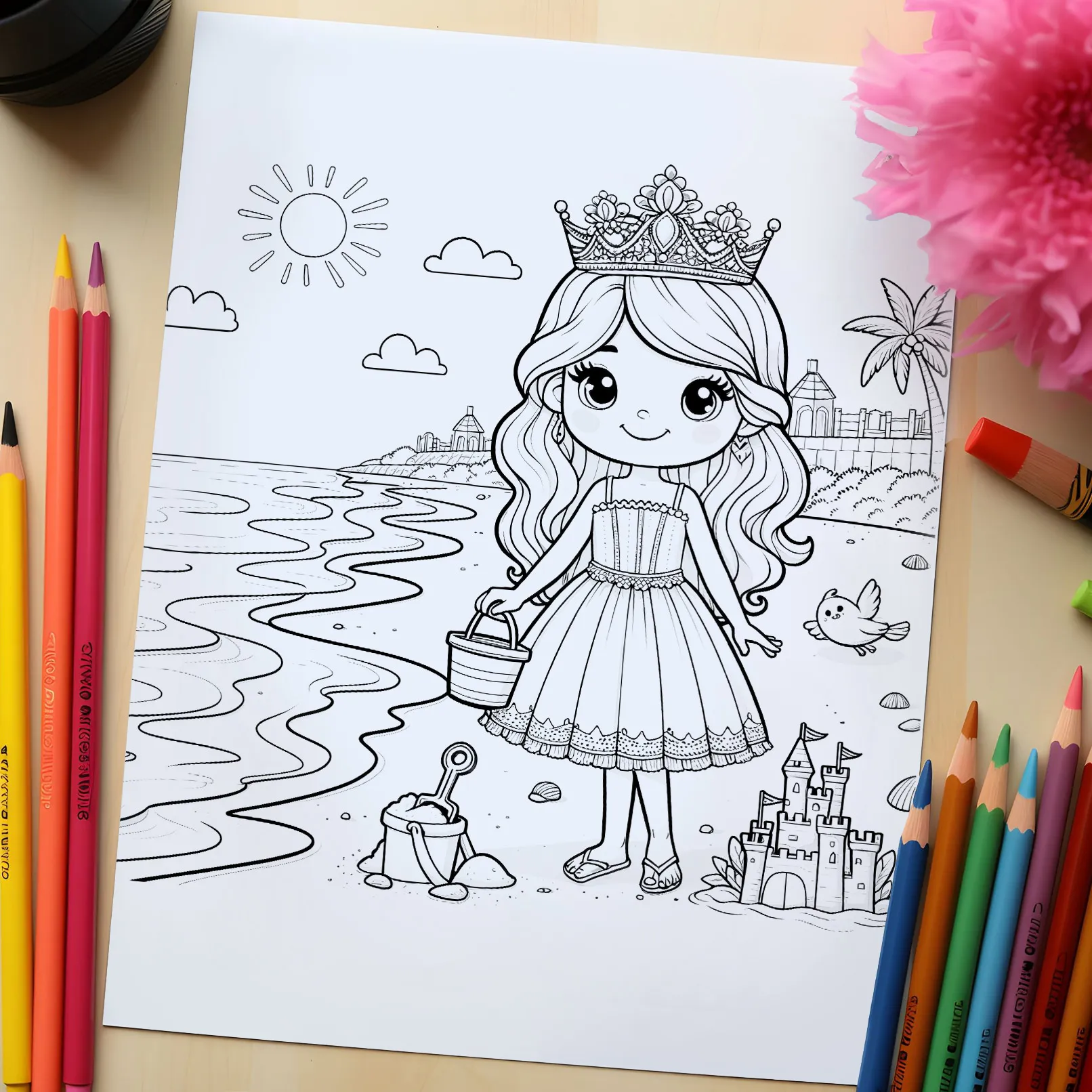 Disegni da colorare, immagini da stampare con principesse.