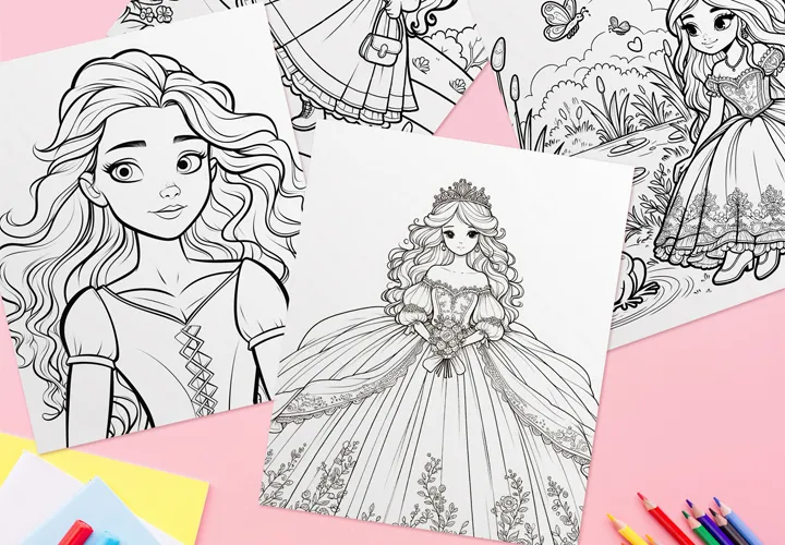 Disegni da colorare con principesse - oltre 150 pagine da colorare da stampare.