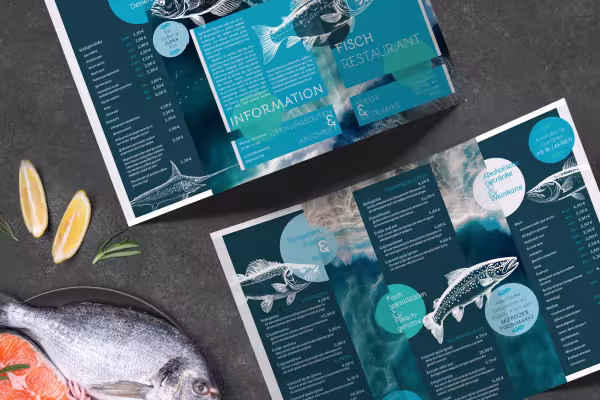 Menu templates for fish restaurants, fish houses & fish specialties