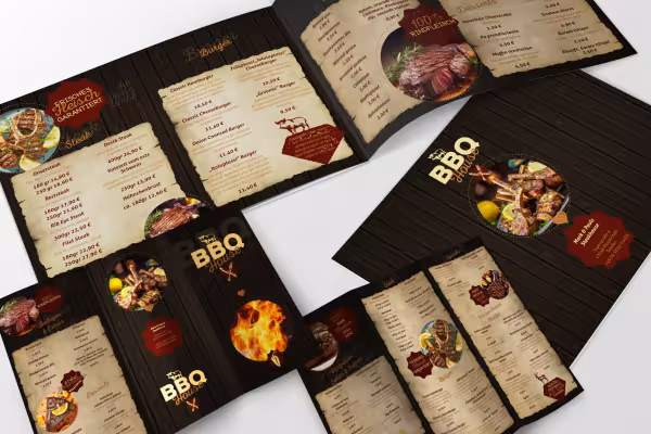 Ruokalistapohjia steakhouseille BBQ-designilla.