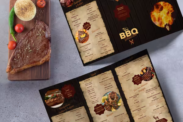 Menu-pohjia steakhouseille BBQ-designilla.
