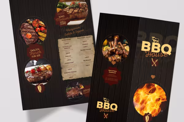 Ruokalistapohjat steakhouse-ravintoloille BBQ-designilla.