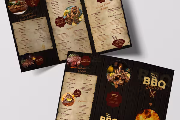 Ruokalistapohjia steakhouse-ravintoloille BBQ-designissa