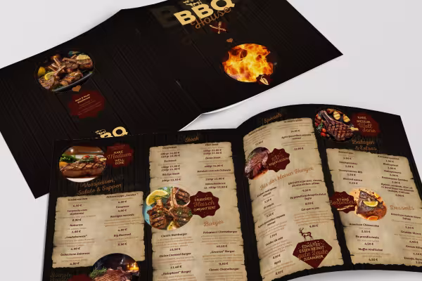 Ruokalistamallipohjia pihviravintoloille BBQ-designilla