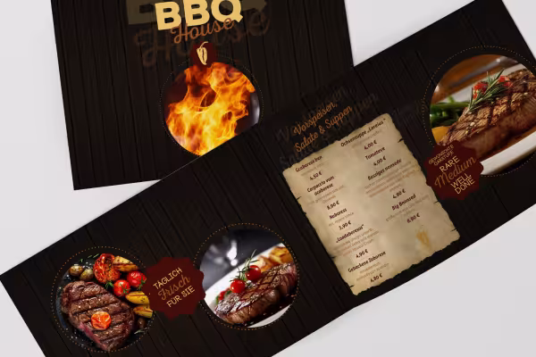 Ruokalistamallit pihviravintoloille BBQ-designissa