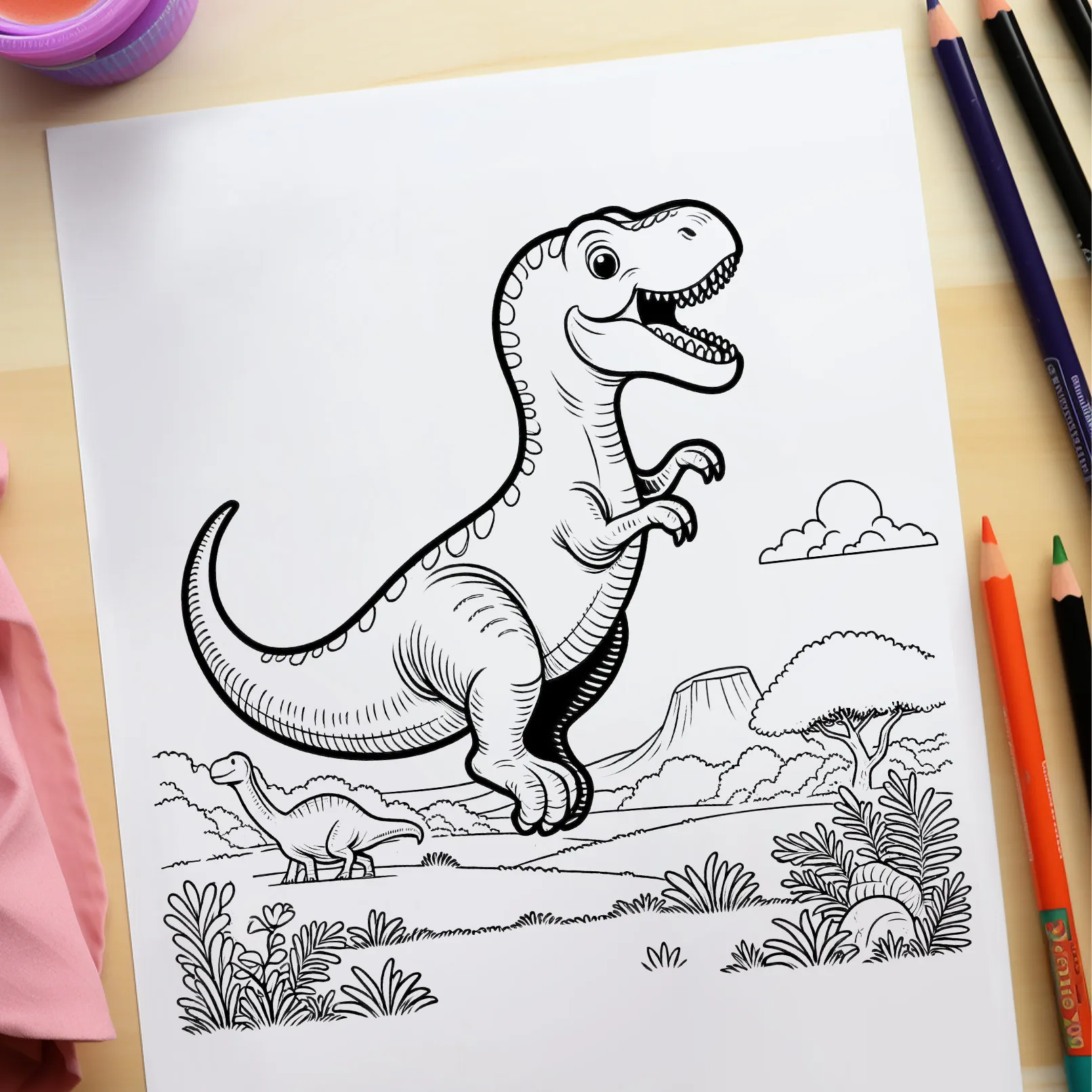 Värvilehed koos dinosaurustega, printimiseks mõeldud värvimislehed.